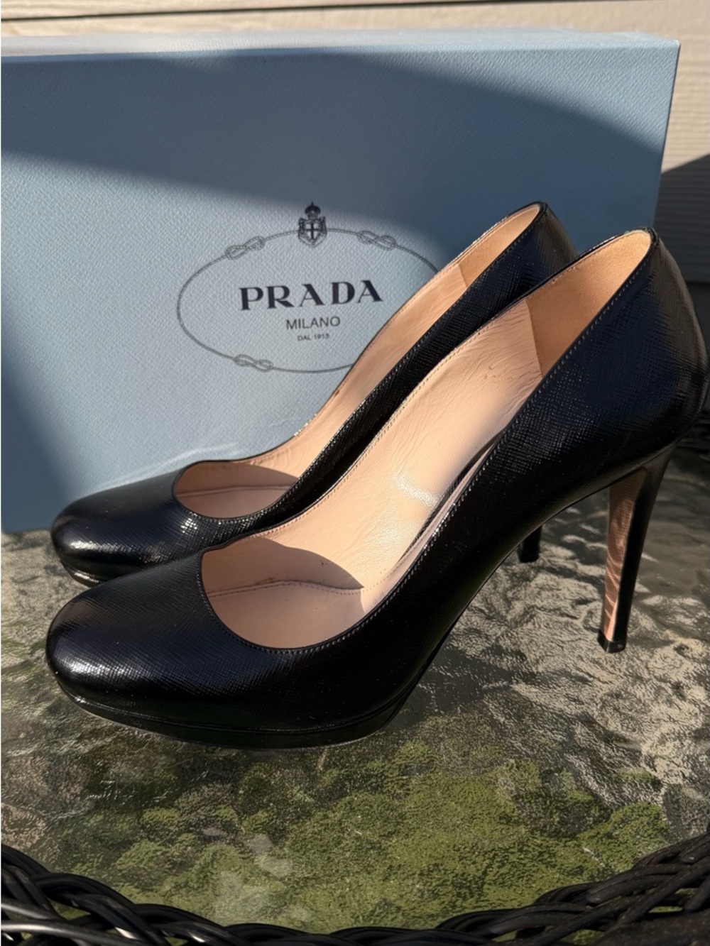 Prada Black Leather Round-Toe Pump Heels